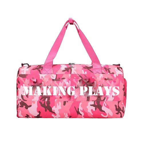 Pink camo duffle bag